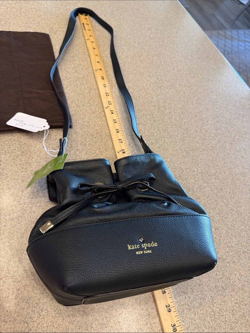 NWT kate spade New York Black Pebbled Leather Drawstring Crossbody